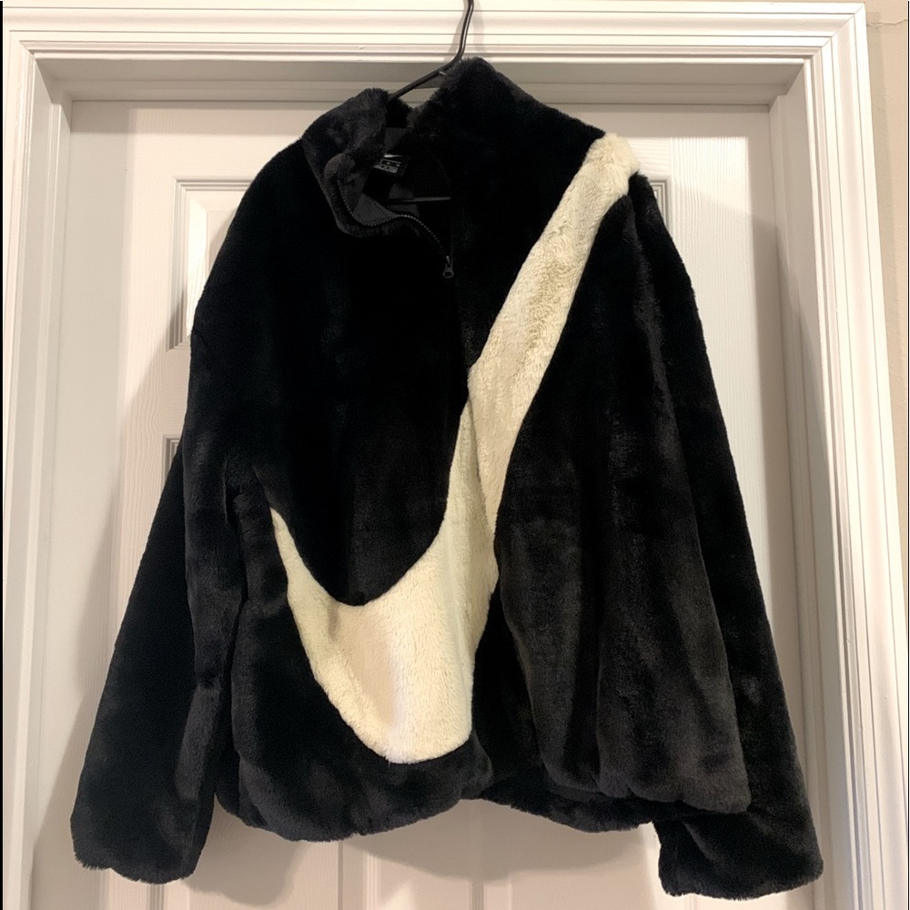 Nike Faux Fur Oversized Swoosh Jacket
